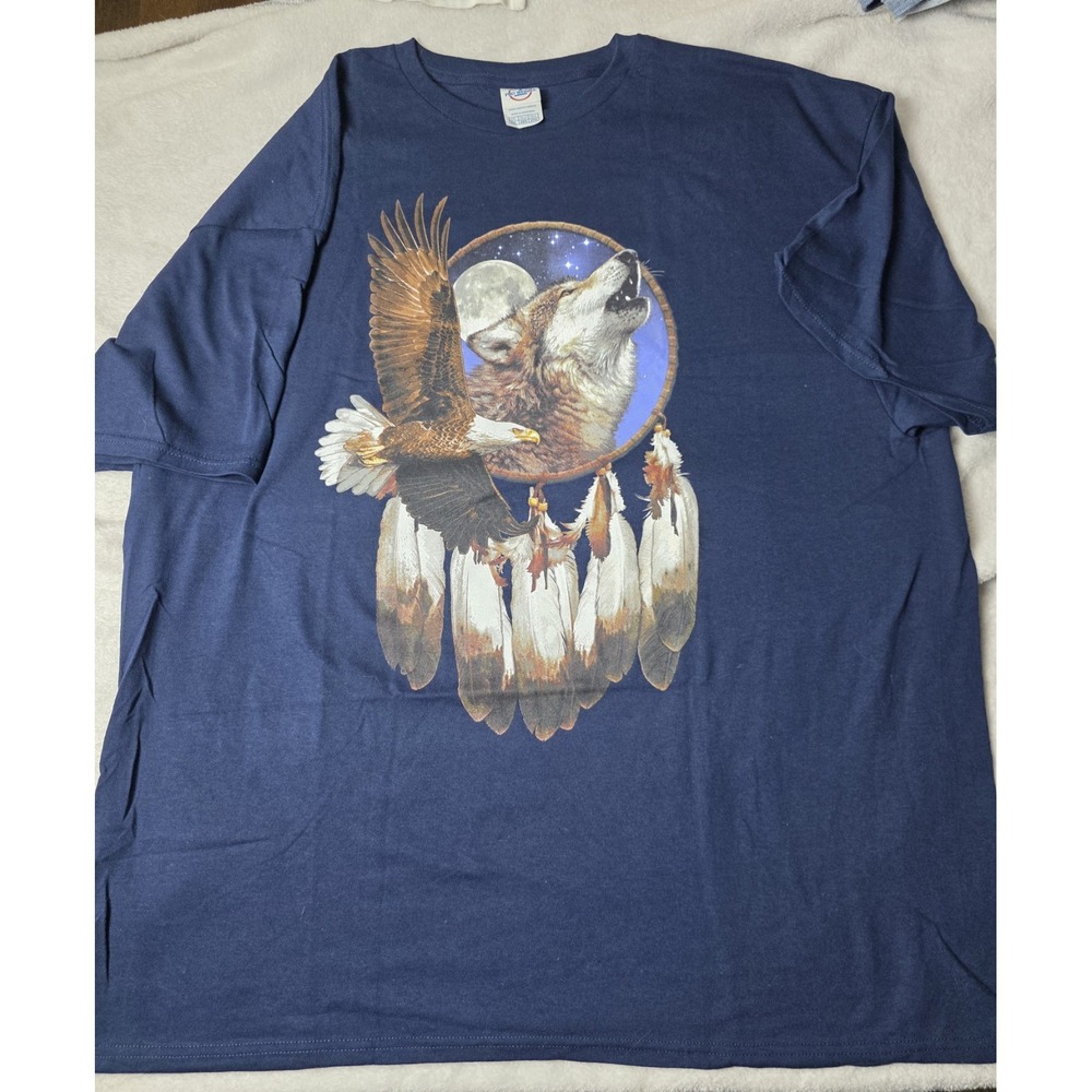 Delta Pro Weight Wolf Eagle Dreamcatcher T Shirt 2XL Navy Wildlife Graphic NWOT